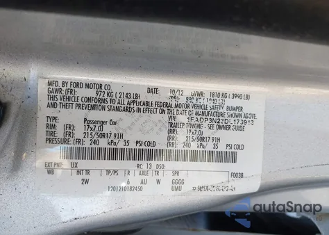 2013 Ford Focus Titanium из США, поврежденный, VIN 1FADP3N23DL173918